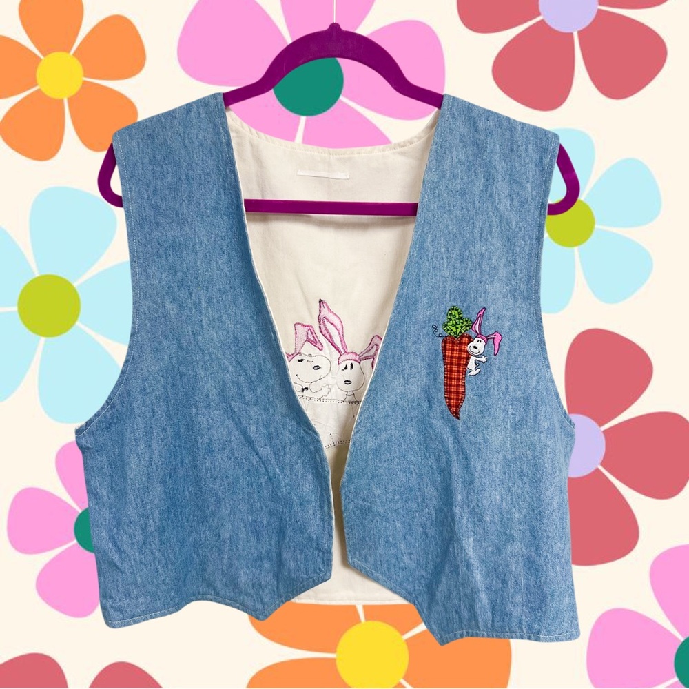 Denim patchwork Easter bunny Snoopy vest